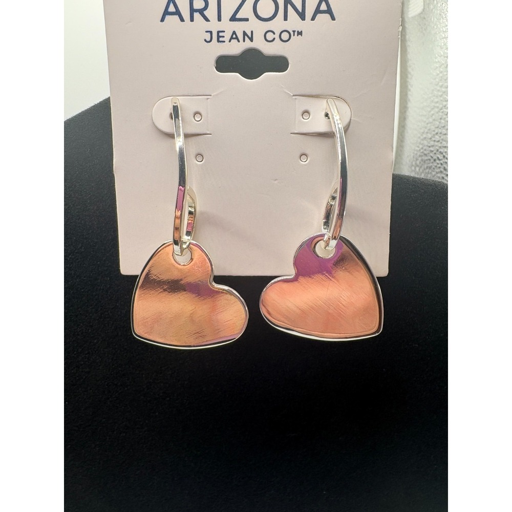 Arizona Jean Co Heart Earrings‎ Metallic Silver Dangle Drop Hook Jewelry